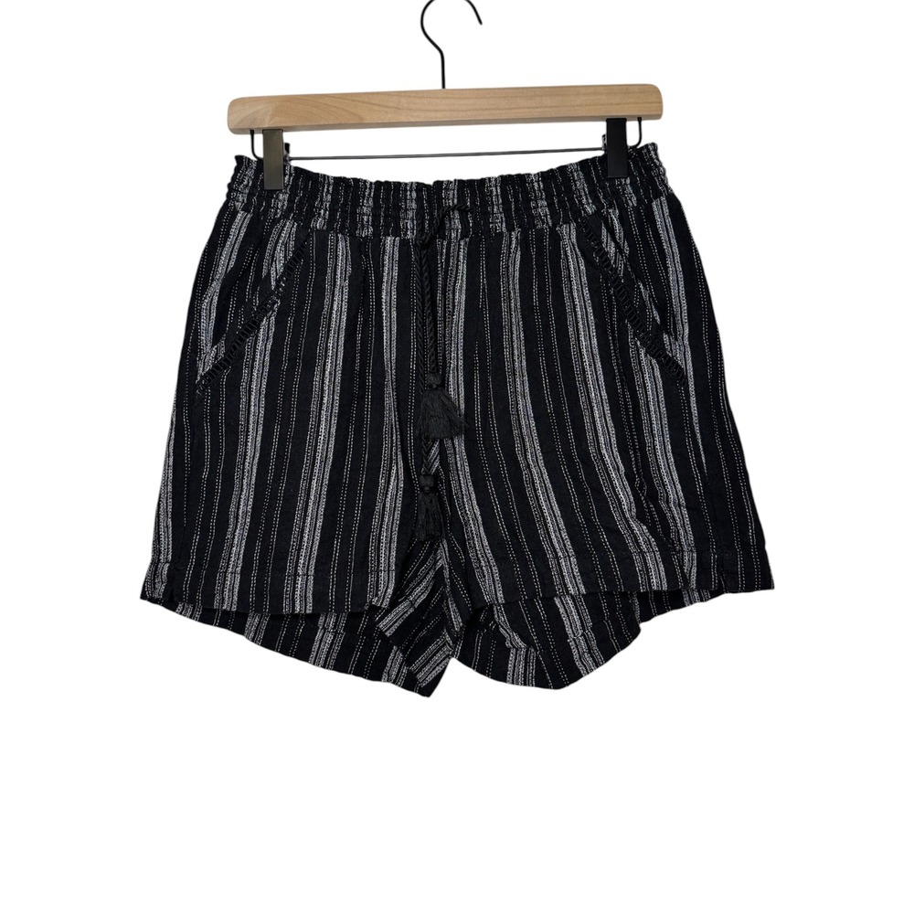 Briggs New York Women's Striped Linen Blend Pull On Shorts Size M Black White